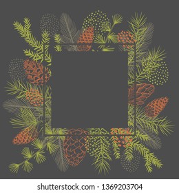 Vector frame with Christmas plant. Hand-drawn ilustration.