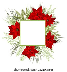 Vector frame with Christmas plants. Hand-drawn ilustration.