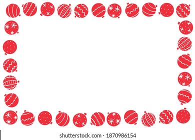 Vector frame of Christmas tree balls . New year Xmas background, border for winter holidays decor, greeting cards, invitations