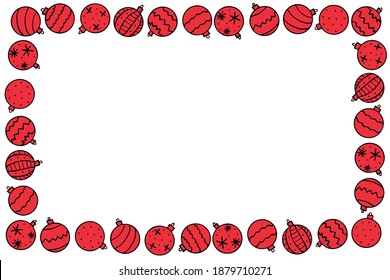 Vector frame of Christmas tree balls . New year Xmas background, border for winter holidays decor, greeting cards, invitations