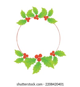 Vector Frame Circle Winter Berry Watercolor Background Pattern