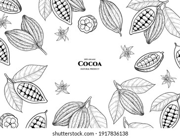 Vector frame with cocoa. Hand drawn. Vintage style