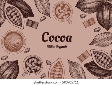 Vector frame with cocoa. Hand drawn. Vintage style