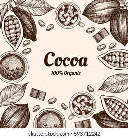 Vector frame with cocoa. Hand drawn. Vintage style