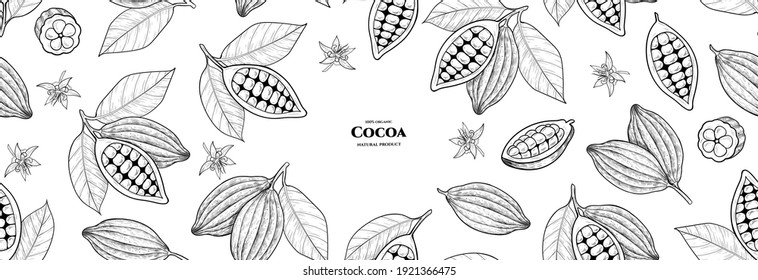 Vector frame with cocoa. Vector seamless pattern. Hand drawn illustrations.