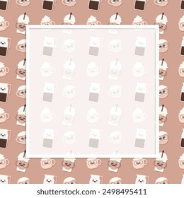 Vector frame with coffee cup pattern; notepad poster frame for coffee shop, invitations, greeting cards, posters, banners.