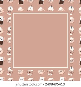 Vector frame with coffee cup pattern; notepad poster frame for coffee shop, invitations, greeting cards, posters, banners.