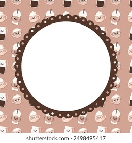 Vector frame with coffee cup pattern; notepad poster frame for coffee shop, invitations, greeting cards, posters, banners.