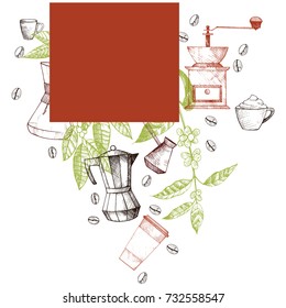 Vector frame  with coffee.Hand-drawn illustration.