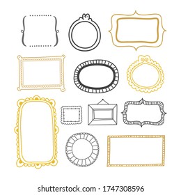 Vector frame collection. Cute golden and black frames isolated on white background. Graphic decoration set