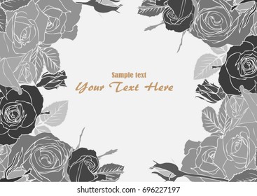Vector frame of colorful roses, black and white background for text
