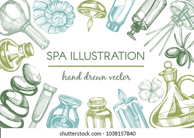 Vector frame with colorful spa items