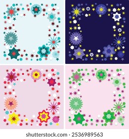 Vector frame with colorful star shapes, 4 different color alternatives