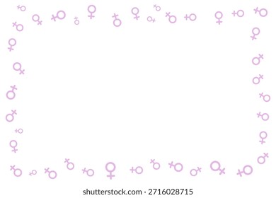 Marco de Vector compuesto por simbolos femeninos rosas dispuestos a lo largo de los bordes sobre un fondo aislado. Elegante composición mínima Espacio de copia para texto Pósters, tarjetas de marca, diseños sociales