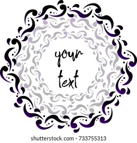 Vector frame with a contour of vintage with curls of doodles