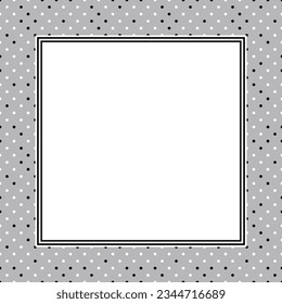 Vector frame with copy space. Abstract geometric dotted ornament on grey background. White paper sheet in square frame.