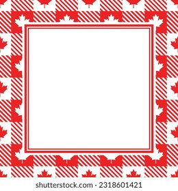 Vector frame with copy space. Maple leaves on lumberjack plaid background in red and white colors. White paper sheet in square frame.