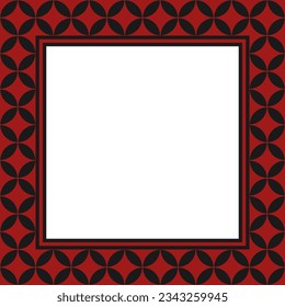 Vector frame with copy space. Traditional geometric black ornament on red background. White paper sheet in bauhaus square frame.