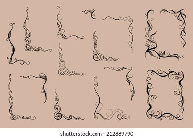 Vector frame and corners. Calligraphic design 