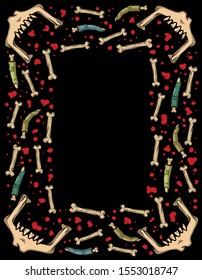 Vector frame with creepy fingers, bones, spiders, blood for scary design, print, poster, cover, sticker, packing. Spooky illustration for horror festival, party invitation, Halloween decoration.