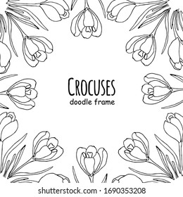 Vector frame from crocuses. Card with spring flowers 