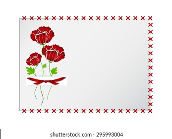 Vector frame with crosswise ribbons and poppy flowers