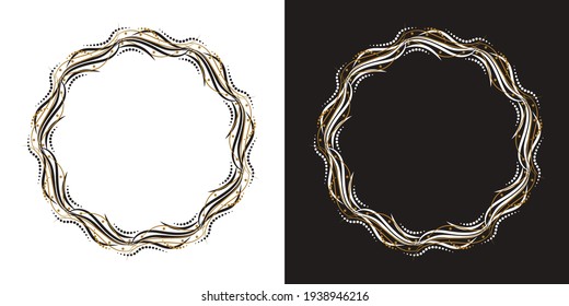 Vector frame of curls of hair, florishes in a circle, brush strokes. Decorative ring made of handwritten curls.