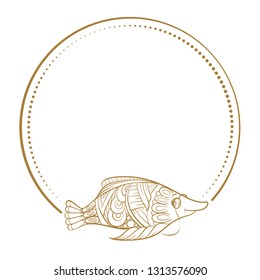 Vector frame with cute fish doodle on a white background.