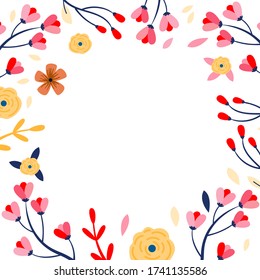 Marco vectorial con flores y hojas lindas.