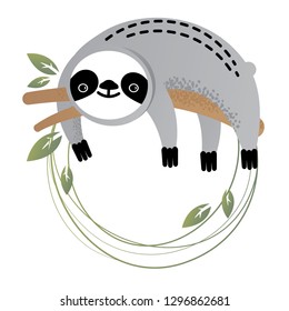 Vector frame of a cute sloth. Greetings postcard, card, invitation, poster, banner template.