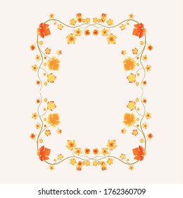 Vector frame decorated with branches with autumn grape leaves. Retro style.