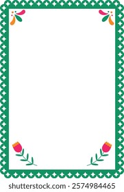 Vector frame with decoration and flowers on a transparent background. Mexican fiesta - holiday frame, social media story. Design element for banner, poster.