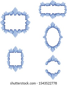 Vector frame design element set. Stones for gaming user interface. Buttons and borders design. Ice cube shiny stones