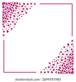 Vector frame design featuring a subtle border and two opposite corners filled with heart confetti, perfect for photo placements, text fields, greeting cards, and social media celebration graphics.