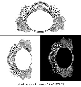 Vector frame design floral element ornament. Monochrome color
