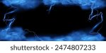 Vector frame design made of stormy blue sky with smoke and fog effects, accentuated by the radiance of branched lightning to create spectacular background images.