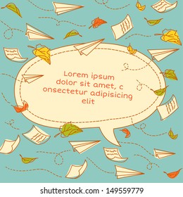 Vector frame design with paper airplanes and notebooks sheets