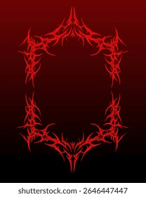 Design de quadro de vetor em estilo tribal metal vermelho com formas afiadas e agressivas. Perfeito para adesivos, capas de álbuns ou cartazes.