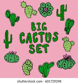 Vector frame with different cactuses peyote, saguaro, pachy-cereus, opuncia for textile, ceramics, fabric, print, cards, wrapping