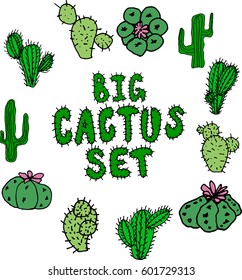 Vector frame with different cactuses peyote, saguaro, pachy-cereus, opuncia for textile, ceramics, fabric, print, cards, wrapping