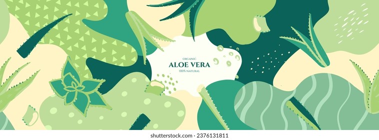 Vector frame with doodle aloe and abstract elements. Hand drawn illustrations.