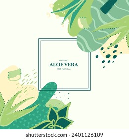 Vector frame with doodle aloe and abstract elements. Hand drawn illustrations.