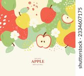 Vector frame with doodle apple and abstract elements. Hand drawn illustrations.
