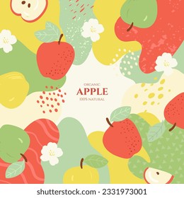 Vector frame with doodle apple and abstract elements. Hand drawn illustrations.
