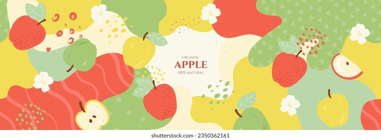 Vector frame with doodle apple and abstract elements. Hand drawn illustrations.
