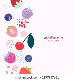 Vector frame with doodle  berries and abstract elements. Hand drawn illustrations.