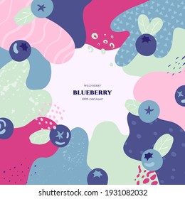 Vector frame with doodle blueberry and abstract elements. Hand drawn illustrations.