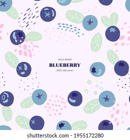 Vector Frame With Doodle Blueberry And Abstract Elements. Hand Drawn Illustrations.