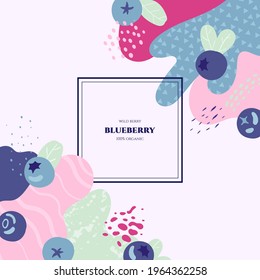 Vector frame with doodle blueberry and abstract elements. Hand drawn illustrations.