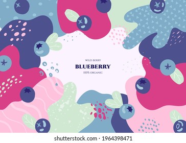 Vector Frame With Doodle Blueberry And Abstract Elements. Hand Drawn Illustrations.